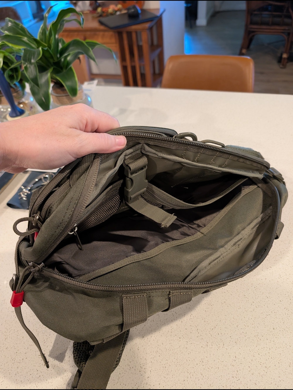 OD Green Tactical Sling Backpack with MOLLE Organization - Picture 4 of 4